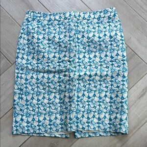 Talbots White Skirt with Blue Floral Pattern